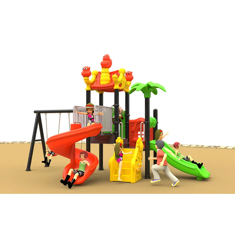 New Arrival Commercial Plastic Playground Equipment Kids Play 3 Slides and Swing Sets Playground Outdoor Playsets for Children