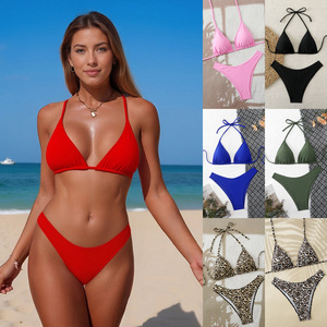 2026 Nouveauté Maillot de bain deux pièces imprimé léopard pour femme, style triangle sexy, tenue de plage Slingshot - Product Image 6
