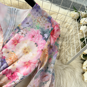 Primavera nuova corte senso avanzato lanterna cravatta vita dolce stampa Chiffon Maxi <span class=keywords><strong>Dre</strong></span> - Product Image 4