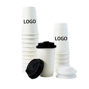 Gobelets en papier épaissi à double paroi avec logo personnalisé avec couvercles pour le café de vente en usine