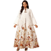 Robe islamique modeste à imprimé floral multicolore tendance 2025, robe ample élégante pour femmes avec fermoir orné