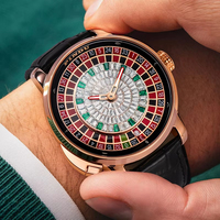 Montre PINDU 6628, jeu de roulette à boutons européen, montre mécanique, verre saphir, cadran en diamant, bracelet en cuir pour homme
