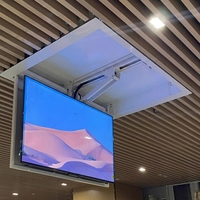 Rak TV Lipat Motor Elektrik Tersembunyi di Langit-langit, Dudukan TV yang Dapat Disesuaikan dengan Remote Control untuk Ruang Tamu
