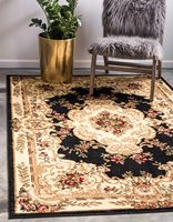 Tapis extra large noir ivoire, motif médaillon traditionnel classique, lavable, antidérapant, pour salon spacieux, décoration intérieure