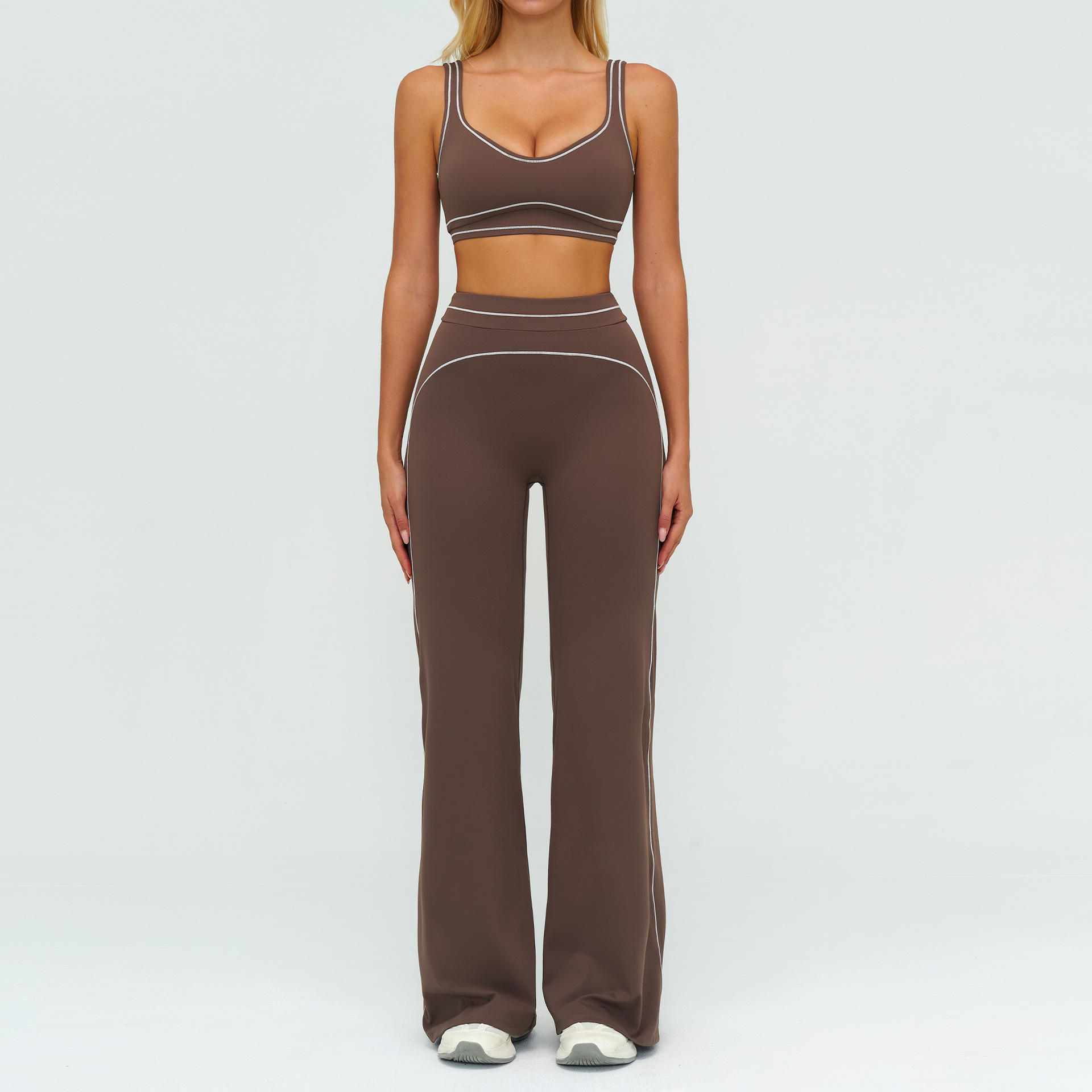 7028 กางเกงขายาวแขนยาว 7028-2 กางเกงขากว้าง - สีโอ๊ตมีลแอปริคอท