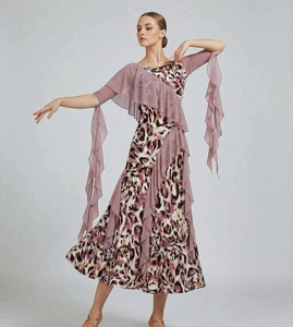 Vestido de Baile de Salón con Estampado de Leopardo, Chifón con Volantes, Asimétrico, Largo Midi para Mujer, Estilo Vintage Glamuroso para Competencia de Vals y <span class=keywords><strong>Tango</strong></span> - Product Image 1