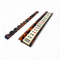 Supports de Mahjong Américains en Acrylique Marron Écaille de Tortue, Plateaux Transparentes pour Tuiles de 20 Pouces avec Poussoirs Intégrés, Accessoires de Mahjong Premium