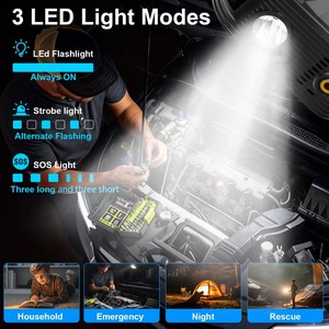 Démarreur de batterie de voiture d'urgence avec compresseur d'air portable pour batterie de voiture 12V, batterie externe pour camping en plein air, lumière LED - Product Image 2