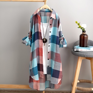 Phụ Nữ Sọc Cotton <span class=keywords><strong>Linen</strong></span> Áo Sơ Mi Ăn Mặc Đơn Ngực Dài Tay Áo Lỏng Lẻo Mùa Xuân Mùa Hè Phụ Nữ Giản Dị Cộng Với Kích Thước Ăn Mặc - Product Image 1