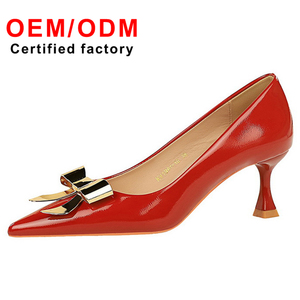 New Arrival Women's Fashion Pumps Pointed Toe <strong>Stiletto</strong> with Metal Bow Patent Leather Shiny Single Shoe Comfortable <strong>Low</strong> <strong>Heels</strong> - Product Image 1