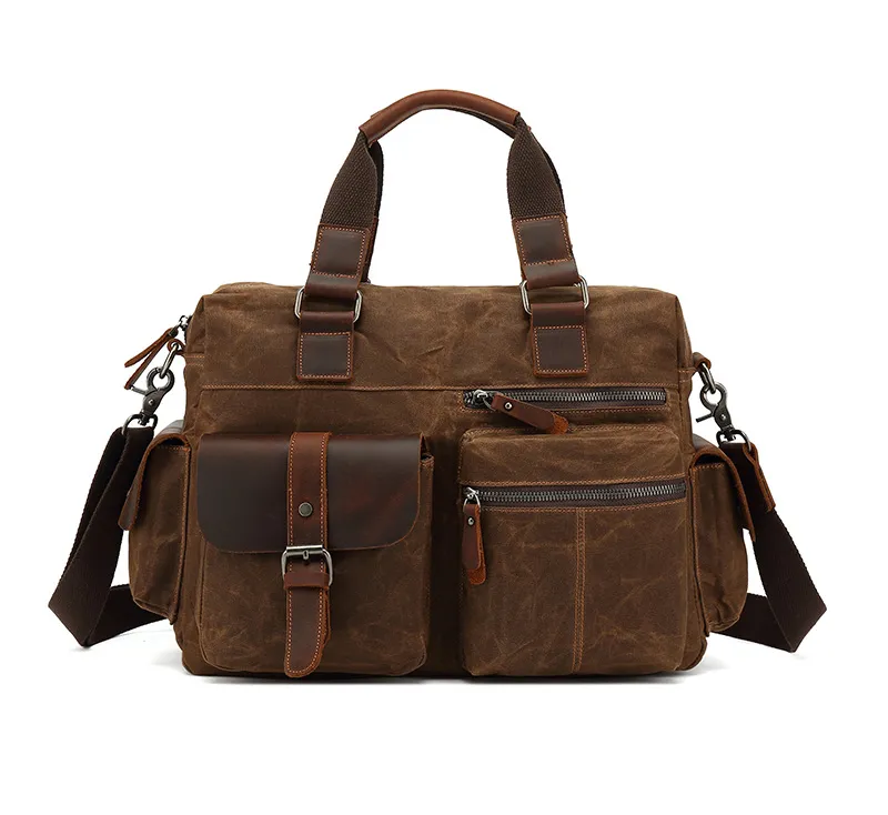 Популярный на Amazon, оптовая продажа, вощеная Брезентовая кожаная Водонепроницаемая мужская сумка-слинг через плечо, портфель для ноутбука, сумка-мессенджер
