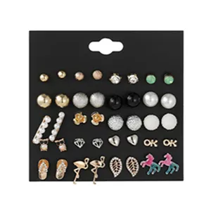 SY-68 Earrings for Women Jewelry Sets Ball Unicorn Flamingo Leaf Slipper Owl Crystal Pearl Alloy 20 Pairs Stud Earring Set