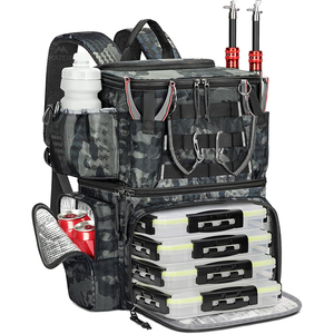 Safety Compass & Cooler Waterproof Polyester Fishing Backpack with 4 Tackle Boxes 40L Capacity Rod Holder - Product Image 1
