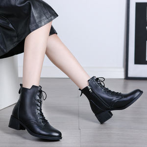 Botines de Mujer de Piel Vacuna de Lujo, Cálidos y Acolchados, con Tacón Grueso, Cierre de Cordones y Forro de Piel, Cómodos para Primavera, Otoño e Invierno - Product Image 5