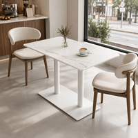 Table de salle à manger rectangulaire en pierre frittée avec base à double piétement, mobilier de restaurant robuste pour hôtel et cantine