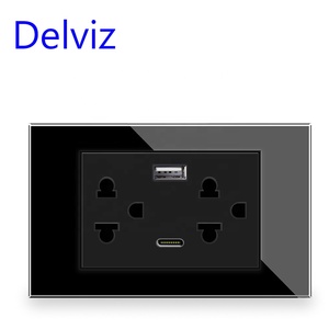 Delviz Tempered Glass Panel, AC 110~250V, 15A Electric Plug Outlet, 2A Type C Charging Port, Thailand Standard <strong>Wall</strong> USB <strong>Socket</strong> - Product Image 1