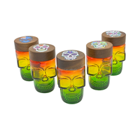 Tarro de vidrio al por mayor estilo Rasta con 6 unidades/exhibidor, logotipo personalizado, productos de vidrio para fumar, almacenamiento de vidrio para tiendas de fumar