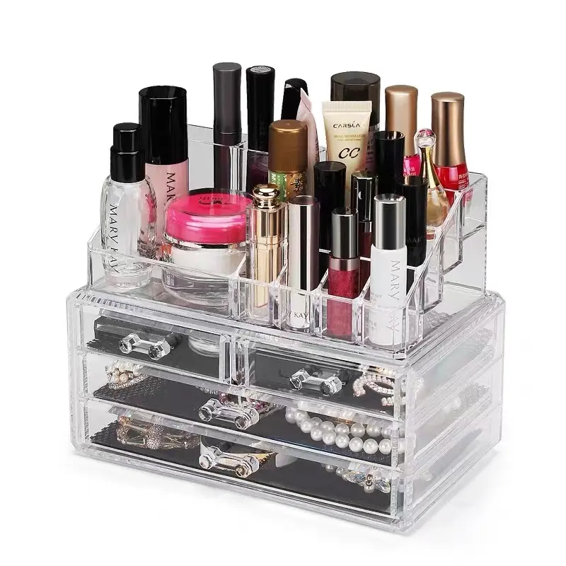 Clear makeup organizer and storage stackable skin care cosmetic display case