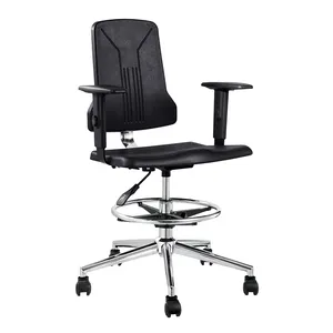 Black PU high quality rotatable chair with armrest/Popular swivel chair with wheels/ESD lab chair