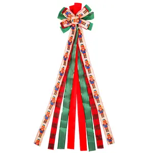 Ornamentos pendurados para árvore de Natal 2024, novo laço de Natal com fita de Amazon, pingente com desenho de cena