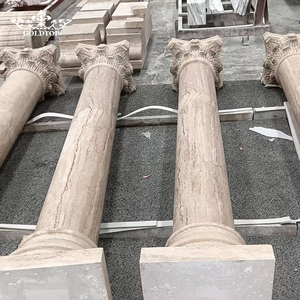 GOLDTOP Round Pillar Shape <b>Drum</b> Sections Cut Base Cap Set Honey Band Flow Mall Facade Grade Crema Toscana Travertine Columns - Product Image 1