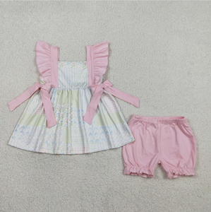 Sibling Baby Girls Colorful Flowers <b>Beach</b> Bows <b>Tunic</b> Ruffle Short Clothes Sets - Product Image 4
