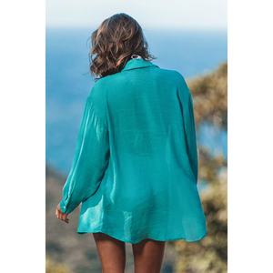 Camiseta de Color Azul Lago, Diseño Nuevo, Cuello con Botones, Estilo Casual, Holgada, para Viajes y Vacaciones - Product Image 3