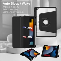 Étui arrière transparent en acrylique rotatif à trois volets en cuir PU pour iPad 10.2 2019 2020 2021 avec bord en TPU souple et support pour stylet