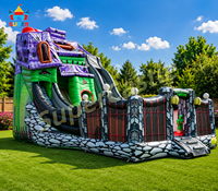 Château Gonflable Hanté en Promotion avec Toboggan Double et Aire de Jeu Extérieure pour Enfants