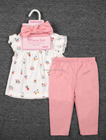 Tedmimak Boutique Kids Girls Autumn Set Cute Toddler Girl Top Trousers Hairband 3-piece Sleeveless Summer Clothes for 3-24