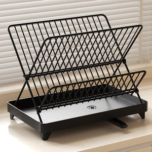 ชั้นวางจานครัวแบบสองชั้น HDL พร้อมถาดรองน้ำทรงสี่เหลี่ยม สำหรับจัดเก็บบนเคาน์เตอร์ ใช้ในครัวเรือน - Product Image 3