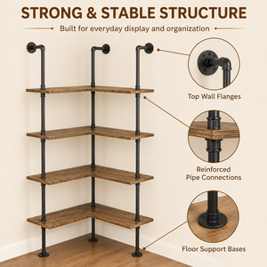 Custom <b>Pipe</b> <b>Shelves</b> Rustic Wood Ladder Bookshelf Wall Mounted <b>Shelf</b> for Living Room Decor and Storage Corner - Product Image 2
