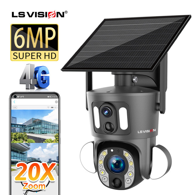 LS VISION 6mp Dual Lens 9W Solar Panel 20X Optical Zoom Ubox App Dual PIR AI Humanoid Detection 4G Security Solar Powered Camera