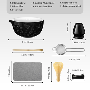 7-Piece Premium Ceramic Bowl <b>Set</b> Butterfly Design Japanese Matcha <b>Tea</b> <b>Set</b> PP Whisk Kit Traditional Black Bowl for <b>Tea</b> Ceremony - Product Image 2