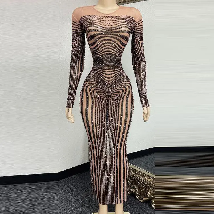 NOVANCE Y2187 Stripe pattern long Sequin mesh evening dresses party ladies sexy club dresses fashion summer african dresses