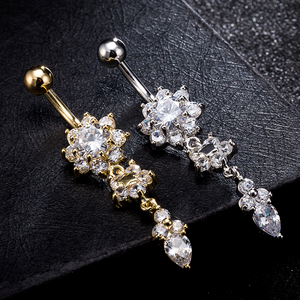 Anello da <span class=keywords><strong>ombelico</strong></span> pendente con fiore di cristallo sexy, placcato <span class=keywords><strong>oro</strong></span> e argento, gioielli per il corpo, anelli per <span class=keywords><strong>piercing</strong></span> all'<span class=keywords><strong>ombelico</strong></span> - Product Image 4