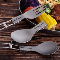 Ensemble de vaisselle en titane télescopique pliant extérieur Portable costume pour Camping pique-nique-cuillère fourchette uniquement ustensiles de cuisine en titane pur