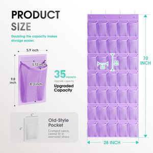 Over The Door <b>Shoe</b> Organizer 35 Pockets Breathable Mesh Purple Hanging Storage For <b>Shoes</b> With 4 Metal <b>Hooks</b> - Product Image 3
