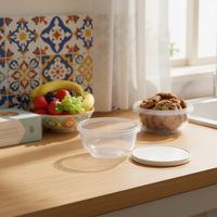 Nouvelle conception, boîte alimentaire pratique en plastique, boutiques de desserts, récipient rond en PP, bol transparent avec rebord