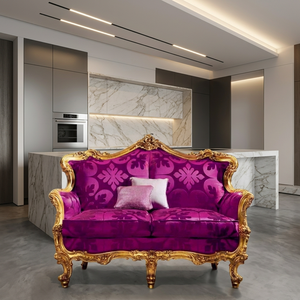 Ensemble de canapés en teck artisanal, finition décorative argentée et dorée, bois massif de luxe avec rembourrage en éponge, meubles de salon - Product Image 5