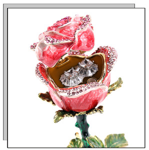 Caja de baratija de joyería de flor de Rosa esmaltada pintada a mano, regalo único con bisagras decorativas para el <span class=keywords><strong>hogar</strong></span>, almacenamiento de anillos para el Día de San Valentín - Product Image 3