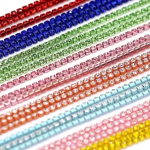 Grosir Kaca Warna-warni 2Mm 2.5Mm 3Mm Rantai Cangkir Berlian Imitasi Kristal Kaca untuk Pembuatan Perhiasan Sepatu Pakaian