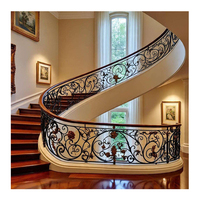 Escalier Courbé Moderne Haut de Gamme avec Rampe en Fer Forgé pour Villa de Luxe, Appartement et Hall Intérieur (Acier-Bois)