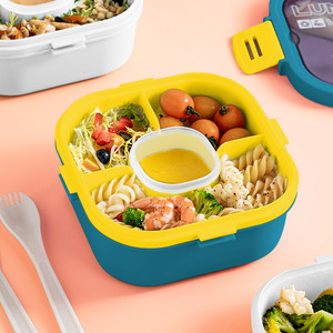 Double Layer PP <b>Plastic</b> Salad Bento <b>Box</b>, Microwavable Divided Food Container for Office Workers Picnic & Weight Loss Meal Prep - Product Image 3