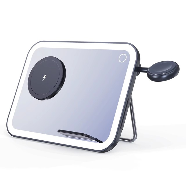 LED Light Lamp Charging Station Qi2 3 1 Magnetic Wireless Charger for IPhone/iWatch/AirPods Lighted Makeup Mirror Mobile Phones