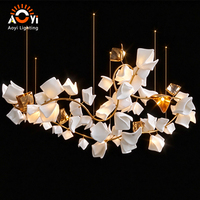 Lustre en forme de branche de fleur, en céramique et métal, style art moderne, lampe suspendue pour hall d'hôtel, villa, salle à manger
