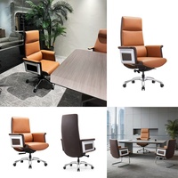 Chaise de bureau exécutive en cuir ergonomique réglable en hauteur avec fonction pivotante pour bureau à domicile - Design moderne et luxueux