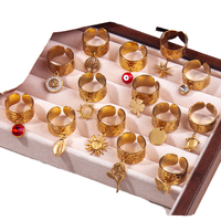 HL Trendiger Exquisiter Einzigartiger 18K Vergoldeter Edelstahl Verstellbarer Ring für Damen