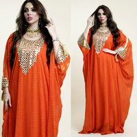 Robe musulmane tendance pour femme, en mousseline, style Dubaï, jupe longue ample, sequins, rétro, couleur café, pour fête, Maroc, Afrique, vente en gros