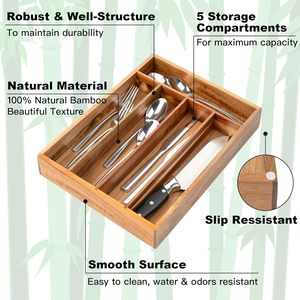 Organizador de Cajones de Madera de Acacia Resistente, Bandeja de Almacenamiento de Utensilios de Cocina Impermeable - Product Image 6